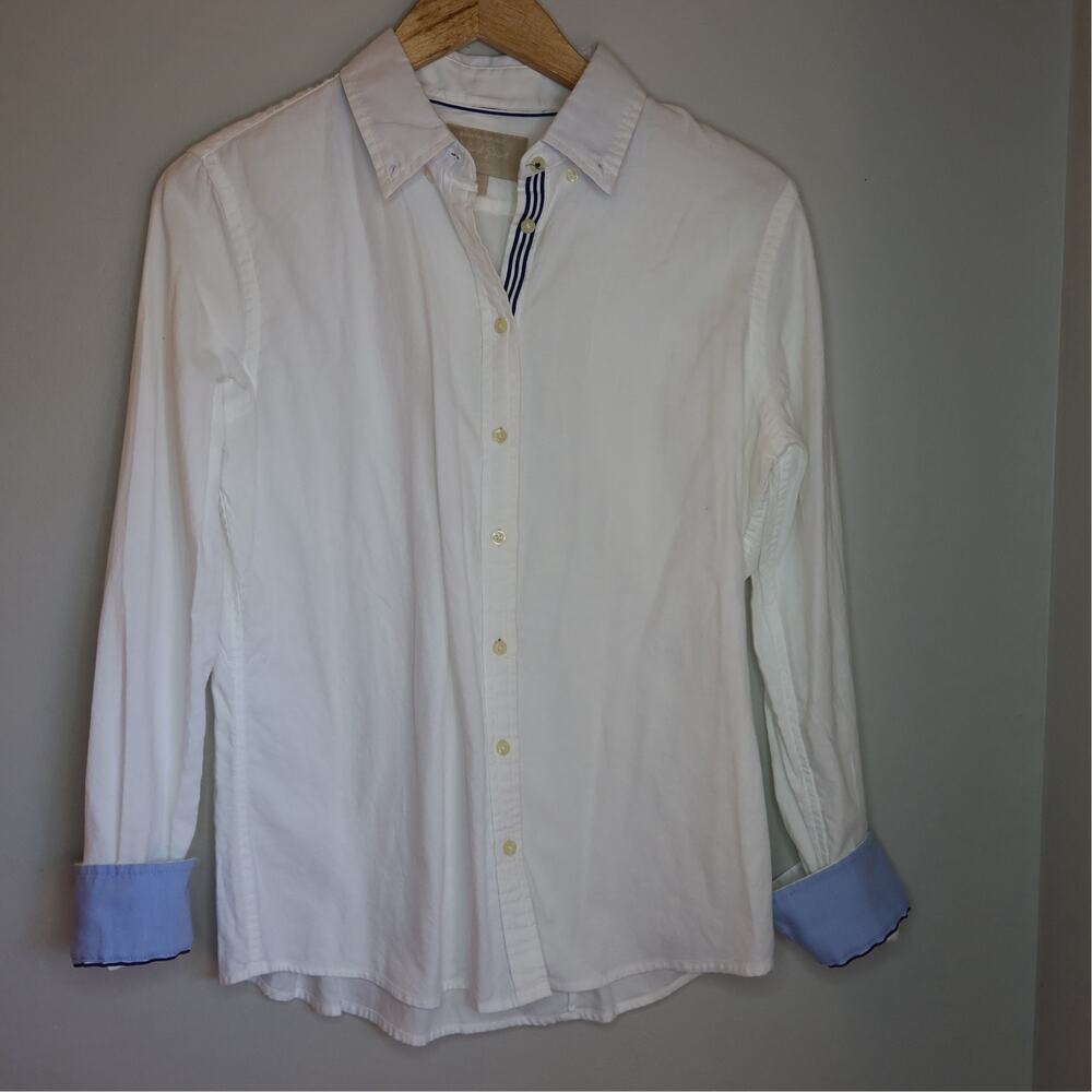 Banana Republic White Oxford Shirt Contrast Cuff Button Up Size M Preppy